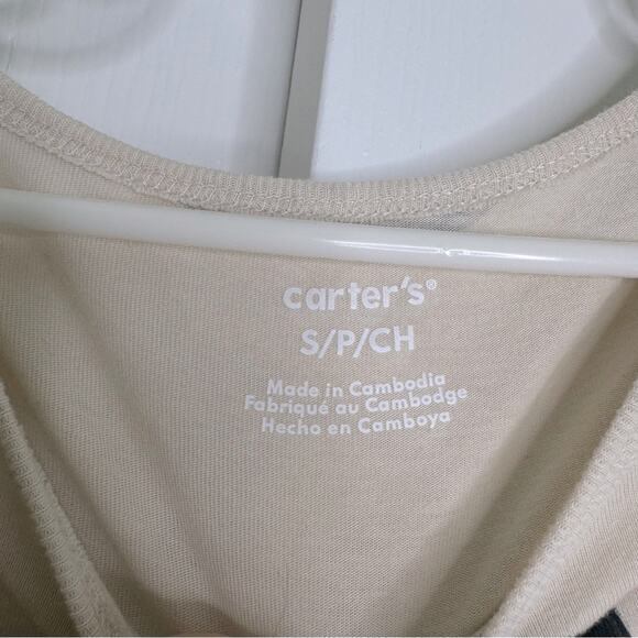 Carters Heart Print Knit Top Long Sleeves Scoop Neck 100% Cotton Beige Black S - Picture 5 of 8